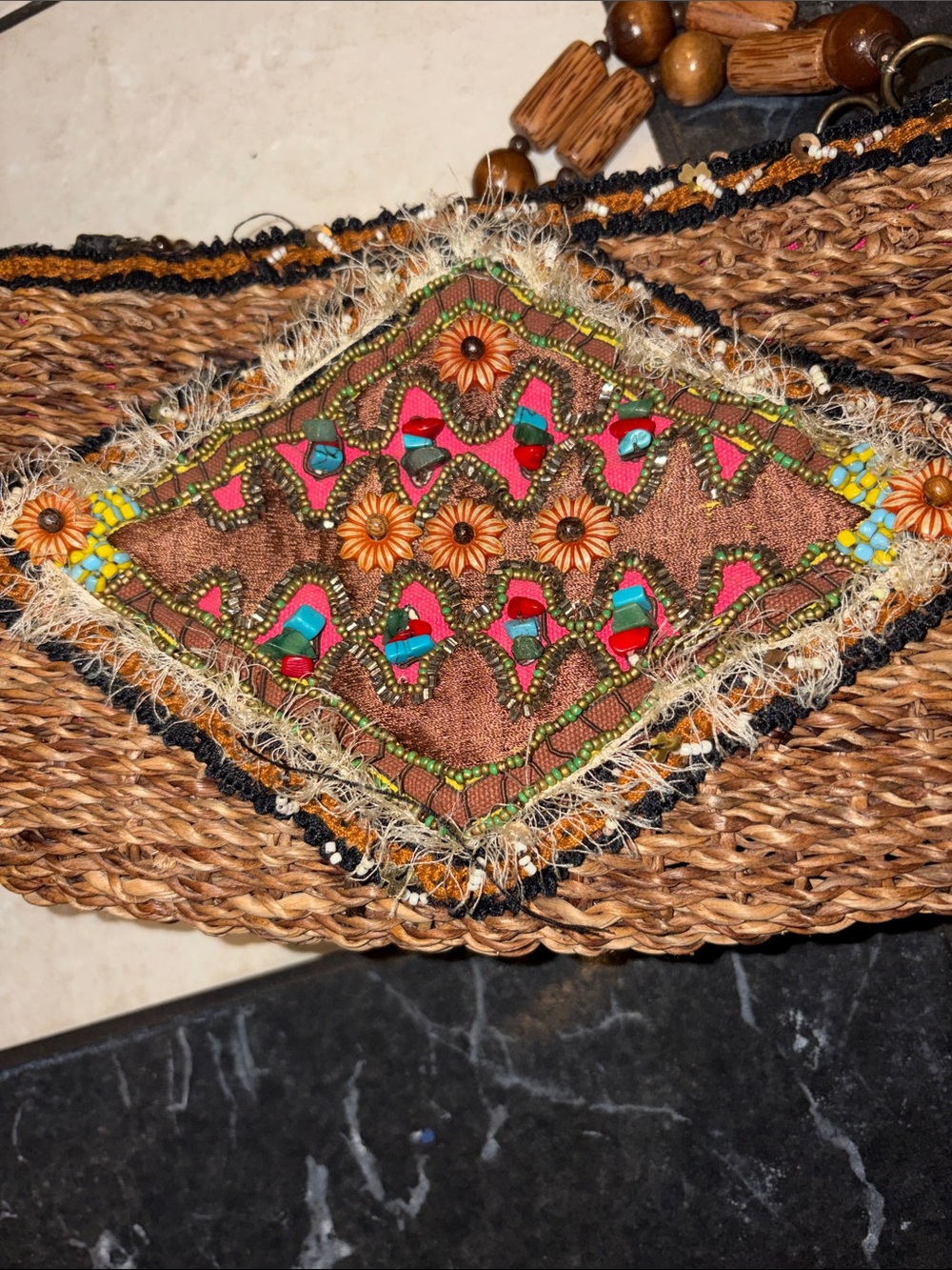 Mary Francis Wicker Beaded Shoulder Bag, 13x5x3 - Picture 2 of 10